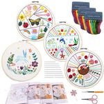 Beginners Embroidery Stitch Practice kit, 4 Sets Embroidery Starter Kit to Learn 30 Different Stitches for Craft Lover Hand Stitch with Embroidery Fabric,Learn Embroidery Skill