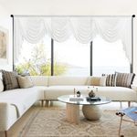 NICETOWN Sheer Curtain Valances with Tassel Beaded for Living Room, Elegant Rod Pocket Kitchen Swag Window Valance for Bedroom Faux Linen Sheer Short Curtain Tiers for Nursery, 1PC, W98, White