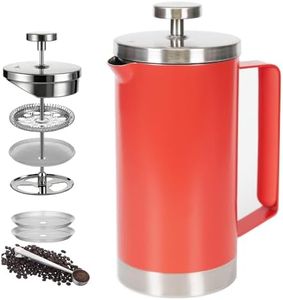 Meelio Small French Press Coffee Maker 600ml, Double-Wall Insulated French Press Coffee Press Stainless Steel for travel camping, Silicone handle (2-4cup, 20 OZ) Red