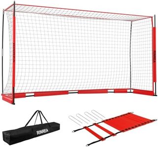 RINREA Portable Soccer Goal 14x7Ft, Collapsible Soccer Goal Net Metal Base, Quick Setup Soccer Training Equipment with 1 Carry Bag, 1 Agility Ladder, 4 Ground Nails