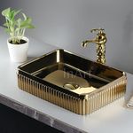 InArt Premium Ceramic Table Top Wash Basin 48x34CM - Modern Design - Perfect for Home & Bathroom Decor (Golden)