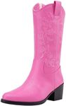 Vepose 9803 Cowboy Boots for Women, Pink Cowgirl Boots, Western Mid-Calf Pull on Pointed Toe Embroided Boot for Ladies with Inside Zipper Size 8.5(CJY9803 Pink 08.5)