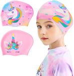 2 Pack Kids Swim Cap Mermaid Unicorn Durable Silicone Swimming Cap for Boys Girls Toddler Waterproof Swimming Cap for Long and Short Hair Bathing Caps to Keep Hair Dry