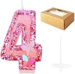 Birthday Candles Number 4,Pink Glitter Happy Birthday Cake Candles Handmade Sequin Numeral Candle
