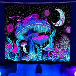 Mushroom Tapestry,Blacklight Posters,Tapestry For Bedroom,Mushroom Poster, Glowing Moon Funny Plants Starry Night Wall (D, 60" x 80")