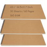 MOUYAT 3 PCS A3 SketchBooks, 60 Pages / 30 Sheets 42x29.7cm Spiral Bound Drawing Pads, 160gsm Landscape Sketch Pad with Hard Kraft Cover for Arts Crafts Office, Brown