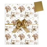 Gift wrap Baby Shower Teddy Bear Pack, 2 Wrapping Paper Sheets 2 Gold Tags 2 Gold Pull Bows. Packaged in an A4 Boarded Envelope for Protection.