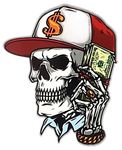 UNIq Colorful Skull in Cap Holding Dollars Glossy Finish Decal Sticker for Car Bike Laptop Bottle etc