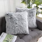 AUMA- Pack of 2 Luxury Soft Faux Fur Throw Pillow Covers 18 x 18 Inch (45 * 45cm) Decoration Plush Pillow Cushion Case for Sofa Couch, Pillow Zippered Square Pillowcase, Gradient Grey