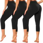 GAYHAY 3 Pack Capri Leggings for Women - Stretch Tummy Control Yoga Pants for Cycling Workout