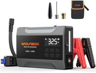 WOLFBOX 2000A Car Battery Booster Jump Starter with Air Compressor, 2500mAh Car Jump Starter for 5L Gas Engines, 12V Portable Tire Inflator with LED Display, Emergency Light, Jumper Cables