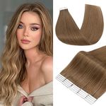 Hairro Tape in Hair Extensions Human Hair #6 Light Brown 18 Inch Remy Human Hair Skin Weft Seamless Full Head Tape Human Hair Double Sided Tape Extensions for Fashion Women