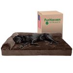 Furhaven Cooling Gel Dog Bed for Large Dogs w/Removable Bolsters & Washable Cover, For Dogs Up to 125 lbs - Plush & Velvet L Shaped Chaise - Sable Brown, Jumbo Plus/XXL