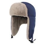 LLmoway Boys Trooper Hat Winter Cap Warm Ski Trapper Hats Fleece Earflap Beanie for Kids Navy Blue