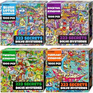 QUOKKA 1000 Piece Puzzle for Adults Set of 4 – 892 Hidden Secrets, Audio Story – All 4 Jigsaw Adult Puzzles in 1 Set – Build Epic Mystery Realm with Rocktail, Twigtail, Furfloat & Blush Lotus Kingdoms