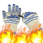 932°F Extreme Heat Resistant BBQ Oven Safety Gloves - EN407 Certified, Thick but Light Weight for Kitchen Potholder and Outdoors-1 Pair (2 Pieces Set) (White)