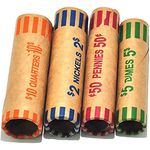 L LIKED 256 Assorted Preformed Coin Wrappers Rolls - Quarters, Pennies, Nickels and Dimes (256Assorted)