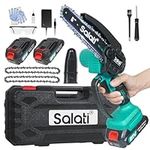 Mini Chainsaw Cordless 6inch, Salati Electric Chainsaw with 2 Rechargeable Battery & 2 Chains, One-Handed Portable Operated Power Chainsaw for Tree Branch Wood Cutting and Garden, with Safety Lock