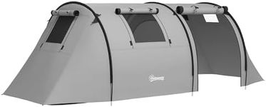 Outsunny 3-4 Man Camping Tent, Large Family Tunnel Tent with Bedroom and Living Room, 3000mm Waterproof, Portable with Bag, for Fishing Hiking Festival, Grey
