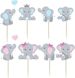 48 Pieces Baby Shower Elephant Cupcake Toppers Blue & Pink Double Sided Elephant Cake Topper Decorations Elephants Theme Birthday Party Supplies