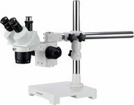 AmScope SW-3T24Z Trinocular Stereo Microscope, WH10x Eyepieces, 20X/40X/80X Magnification, 2X/4X Objective, Single-Arm Boom Stand, Includes 2.0X Barlow Lens