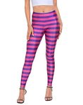 HDE Women Purple Pink Stripe Leggings Cheshire Halloween 5K Theme Pants Workout Tights