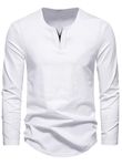 Meilicloth T Shirts for Men Henley Long Sleeve Men T Shirts Casual Solid Pullover V Neck Top for Men's T-Shirts Mens Muscle Fit T Shirt Sweatshirts White Large