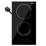 GIONIEN Plug in Induction Hob 2 Rings,Domino Hobs,30cm Electric Cooktop 2800W 13 Amp, Built in Worktop,Black Glass Smooth Worktop,Double Induction Cooker GIT230SP