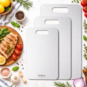 Titanium Cutting Boards of 3, Titanium Cutting Boards for Kitchen, 100% Double-sided titanium cutting boards,separate raw and cooked food areas,non-toxic,dishwasher safe (S+ M + L)