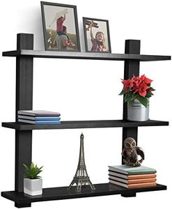 Sorbus Bathroom Shelves - 3-Tier Wall Mounted Floating Shelves for Books, Trophies, Wall Decor, Kitchen, Living Room & Bathroom Decor - Decorative Hanging Display Over the Toilet Storage Shelf - Black