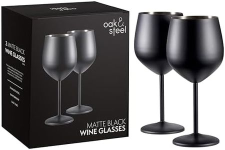 Oak & Steel - Set di 2 eleganti bicchieri da vino in acciaio inox, 540 ml, infrangibili, per interni ed esterni, compleanni, feste in giardino, campeggio e barbecue