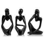 Cliplanyard Nordic Thinker Statue, 3Pcs Abstract Figurines Thinker Statues Modern Collectible Figurines Resin Bookshelf Sitting Sculpture Ornaments for Living Room Office (Black), 6cmx13cm