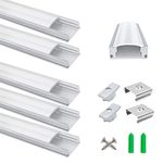 LED Aluminum Profile, LightingWill LED Aluminum Channel 5-Pack 3.3ft/1Meter Silver U-Shape LED Diffuser with Milky White Cover, End Caps and Mounting Clips Aluminum Extrusion for LED Strip Lights U02