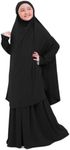 ODIZLI Girl's Ramadan Abaya Eid Dress - Arabian Prayer Robe Hijab with Skirts - Black, Size 3-4 Years