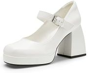 DREAM PAIRS Womens High Chunky Platform Closed Toe Mary Jane Block Heels Square Toe Strappy Dress Wedding Party Pumps Shoes, White-pu - 7 (SDPU2331W)