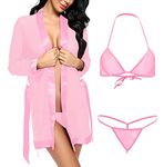 Xs and Os Combo Women Nightwear Robe and Net Bikini Bra Panty Lingerie Set (Pack of 2 (Light Pink), Free Size)