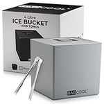 Barcool Ice Bucket with Lid and Ice Tongs | 4 Litre | Square & Double Walled Insulation | Perfect for Home Bars, Pubs, Restaurants, BBQs and Picnics (Grey)