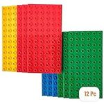 Strictly Briks Toy Building Block, Big Briks Stackable Baseplates for Towers, Shelves, and More, 100% Compatible with All Major Brands, Basic Colors, 12 Pack, 7.5x3.75 Inches