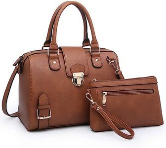 Dasein Women Barrel Handbags Purses Satchel Bags Top Handle Shoulder Bags Vegan Leather Work Bag (Buffalo Coffee + Clutch)