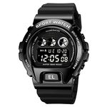 Yapeach Boy's &Girl's Sports Watches, Large Face Digital Outdoor Waterproof 12/24 H LED Backlight Wristwatch (Black)