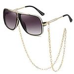 SHEEN KELLY Oversized Retro Chain 80s Vintage Pilot Sunglasses Men Classic Cowboy Eyewear Gradient Clear Lens