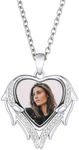 FindChic Customized Heart Crystal Necklaces for Women Angel Wings Picture Necklace Personalized Photo Jewelry Gift for Mom Women