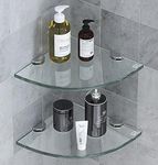 SHUAIAIW Bathroom Corner Organizer Shelves Shower Caddy Shelf Wall Mount Set of 2 Tempered Glass Shelf Shower Holder for Shampoo and Soap Organizer Adhesive Corner Shelf No Drilling