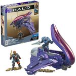 MEGA Halo The Series Vehicle Building Toys Set, Renegade Banshee Aircraft with 205 Pieces, 2 Micro Action Figures, Purple, Kids and Fans, HNC56