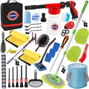 56Pcs Car Wash Cleaning Kit with Foam Gun, Car Wash Brush with Long Handle, Car Detailing Kit, Car Wheel Brush for Car Cleaning Supplies, Adjustable Hose Wash Sprayer-Quick Connector to Any Hose