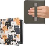 kwmobile Case Compatible with Kobo Libra Colour Case - PU Cover w/Strap - Cats Orange/Black/White