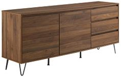 Crosley Furniture Teagan Mid Century Record Storage Sideboard Buffet Cabinet, Brown Oak