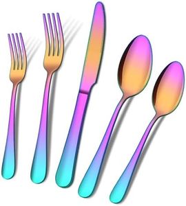20 Piece Rainbow Silverware Set, ENLOY Colorful Stainless Steel Flatware Cutlery Set, Kitchen Utensil Set Service for 4, Include Forks Spoons Knives, Reusable, Mirror Polished, Dishwasher Safe