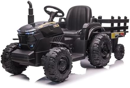 Garvee Kids Ride On Tractor with Trailer, 12V Electric Ride On Car with 35W Dual Motors, 3-Speed Gear Shift, LED Lights, Music & USB, Battery Powered Ride On Toy for Boys & Girls Ages 3+, Black