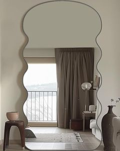 Antok Full Length Mirror, 76"x34" Wavy Mirror Full Length, Oversized Floor Mirror with Stand Large Floor Mirror Wavy Mirror Standing Mirror, Squiggly Mirror for Bedroom, Living Room Cloakroom, Black